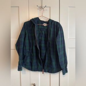 LL Bean Women's Scotch Plaid Flannel Shirt, Relaxed Zip Hoodie